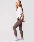 White Maternity Shirts - Nursing Mother Wearing V-Neck Tee