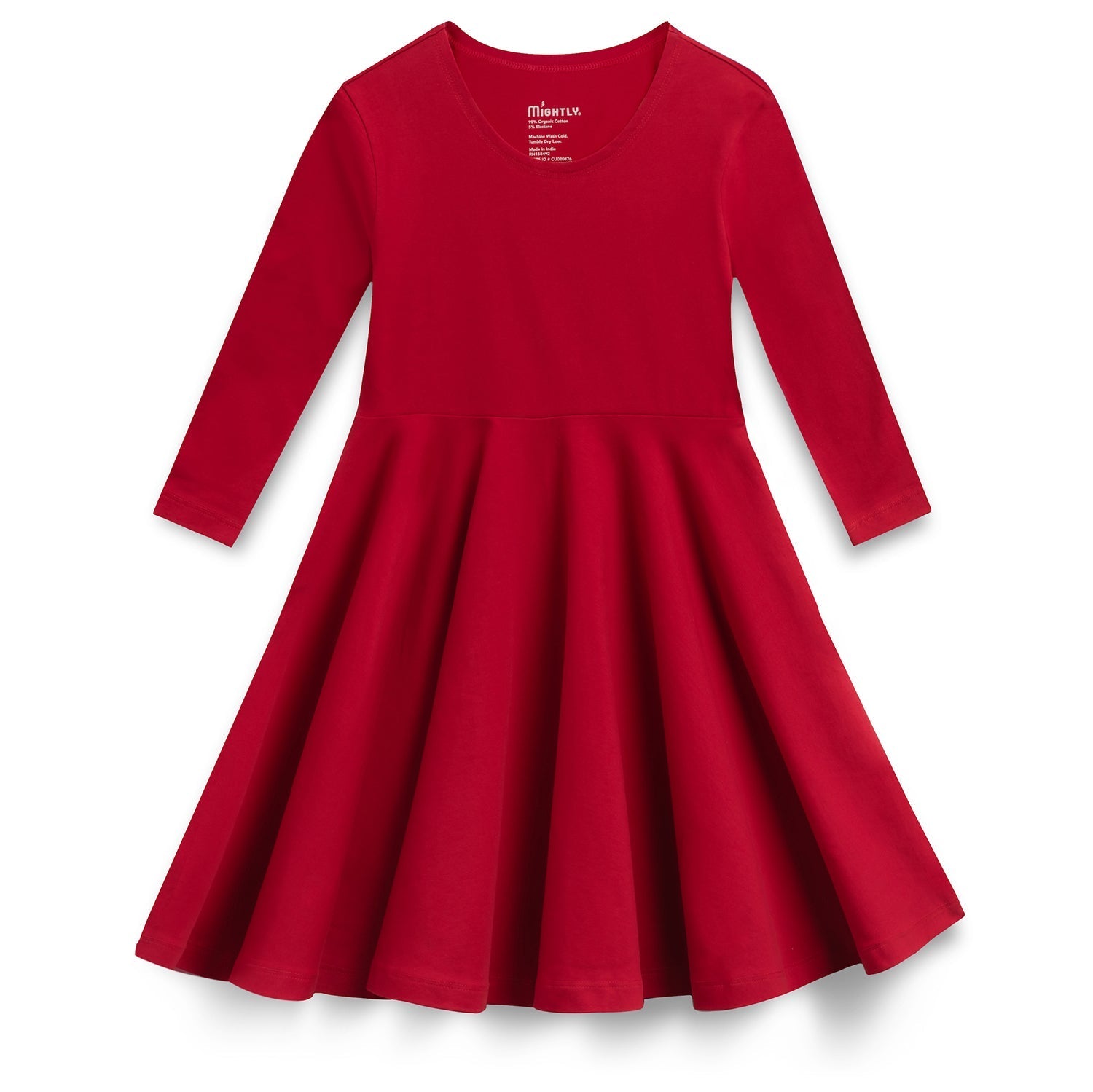 Girls Organic Cotton 3/4 Sleeve Twirl Dress True Red / X-Large (12) Girls Organic Cotton 3/4 Sleeve Twirl Dress True Red / X-Large (12)